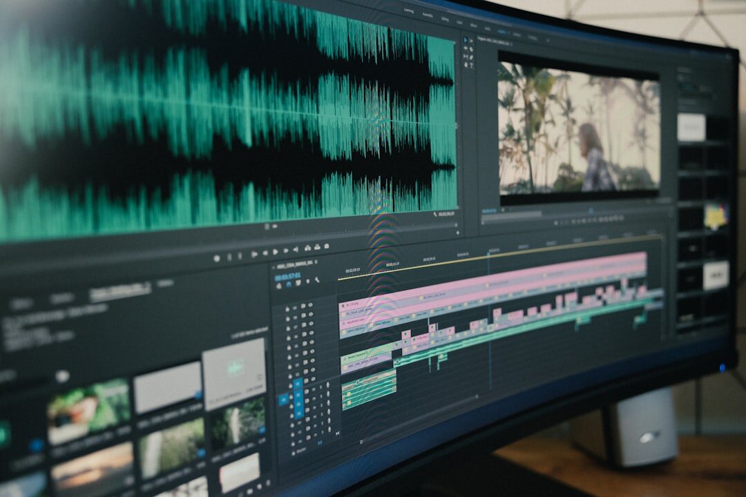 professional video editor at computer