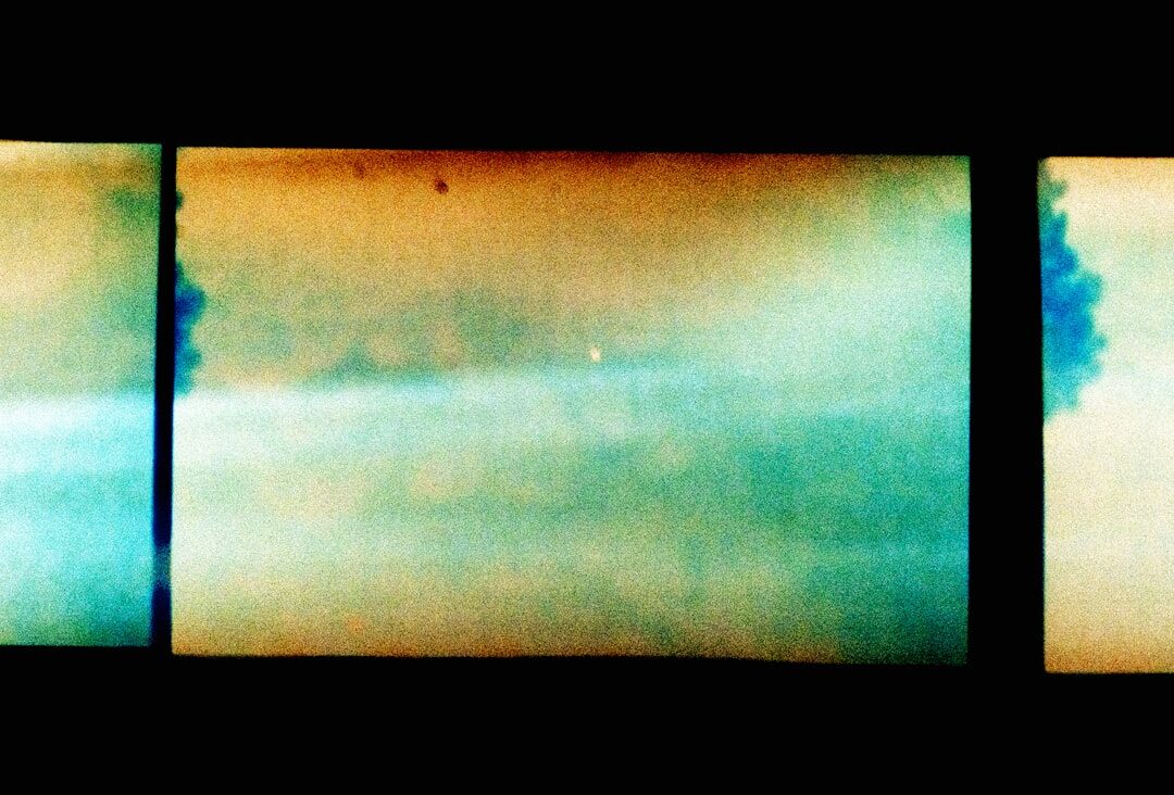Colourful film reel and editing frames montage