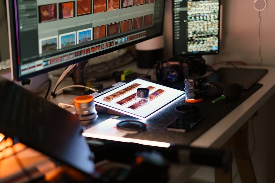 filmmaker at desk editing